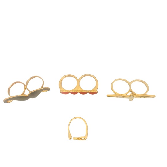 set of 4 fashion rings Gold Acrylic Paint Moustache Heart Wings Question Mark - Picture 2 of 4